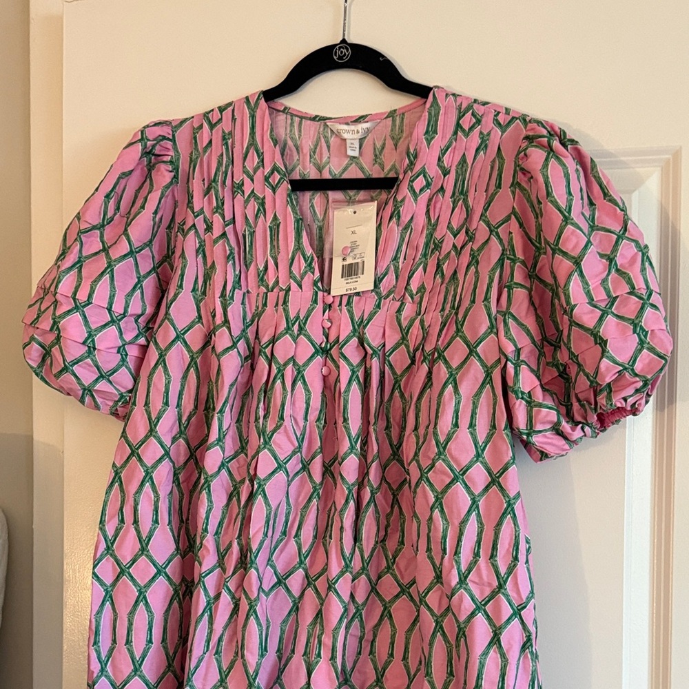 NWT Crown & Ivy Pink and Green Patterned Dress